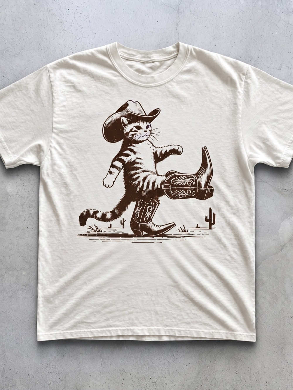 Gildan White Tee with Brown Cowboy Cat
Graphic